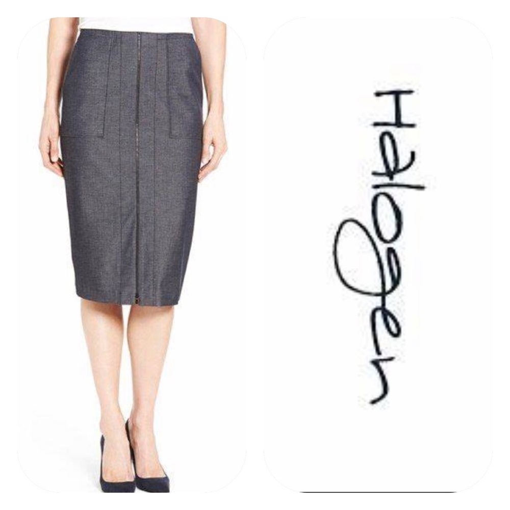 Halogen Zip Front Dark Wash Lightweight Denim Color Pencil Skirt Sz. 8